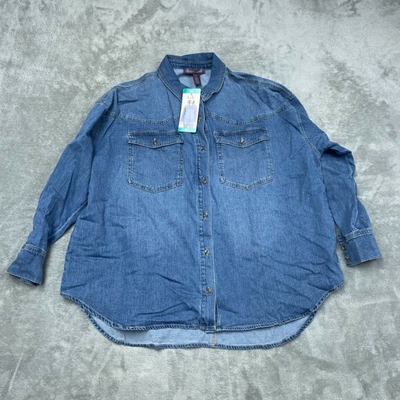 Gloria Vanderbilt Womens Denim Button-Up Shirt XL 99% Cotton Relaxed d0699 - Picture 4 of 8